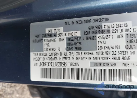 2020 Mazda Cx-5 Touring from USA, damaged, VIN JM3KFBCM3L1821696